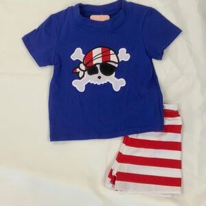 Blue Pirate T-Shirt and Striped Shorts Set